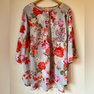 Anthropologie Fig and Flower Floral Blouse Light Blue Boho Size 3X